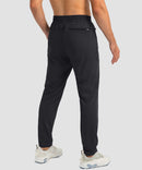 men's drawstring with 3 zipper pockets pant in black - back view
