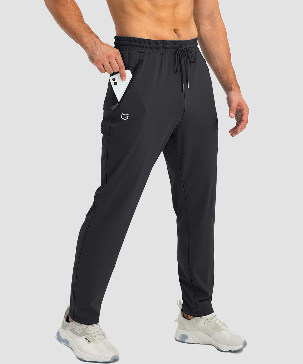men's drawstring with 3 zipper pockets pant in black - side view