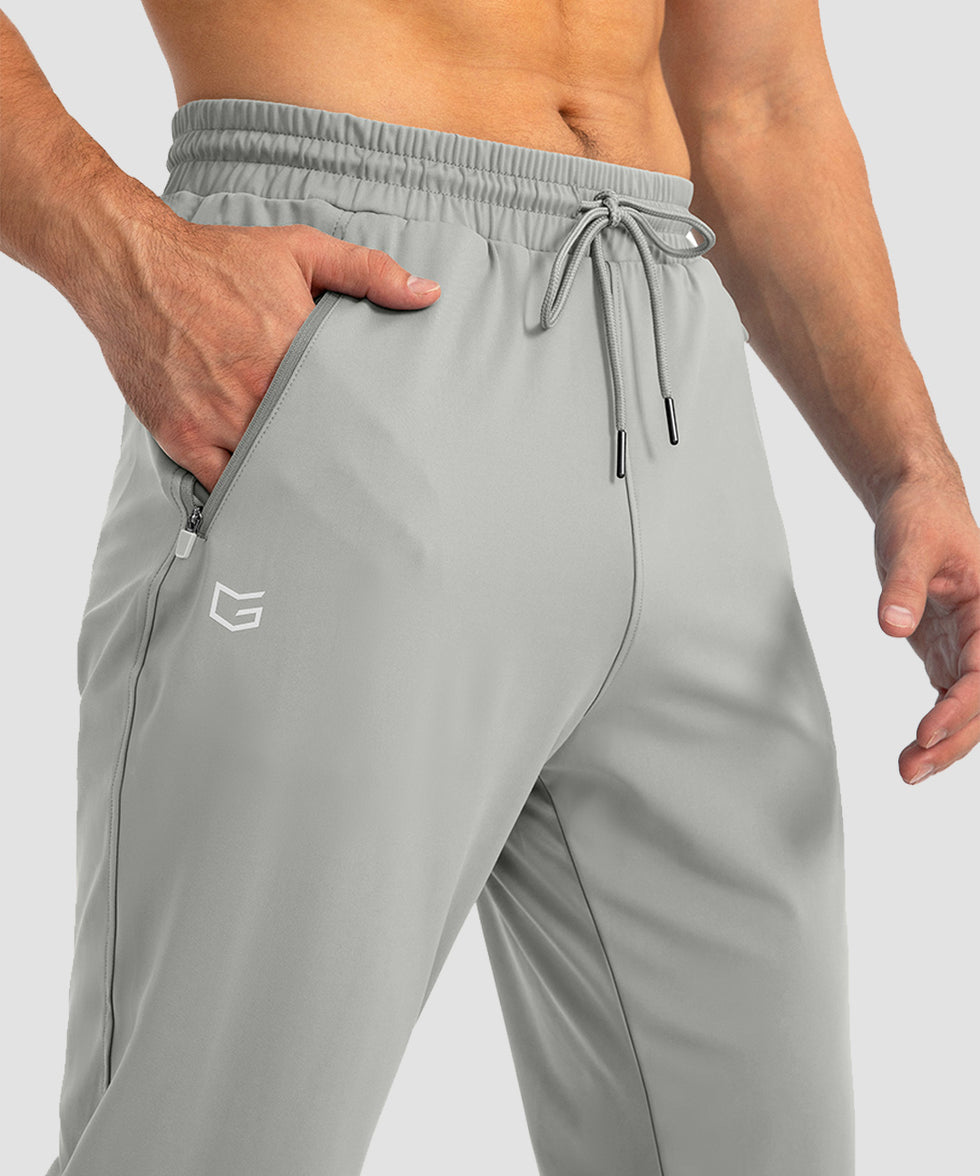 men's drawstring with 3 zipper pockets pant in bright gray - zipper pocket detail view