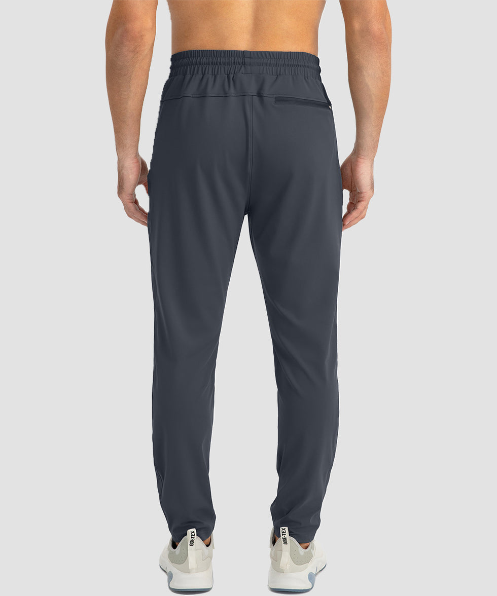 men's drawstring with 3 zipper pockets pant in gray - back view