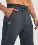 men's drawstring with 3 zipper pockets pant in gray - side zipper pocket detail view