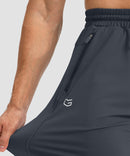 men's drawstring with 3 zipper pockets pant in gray - stretchy fabric details view