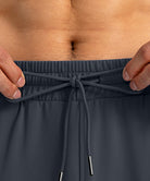 men's drawstring with 3 zipper pockets pant in gray - waistband detail view