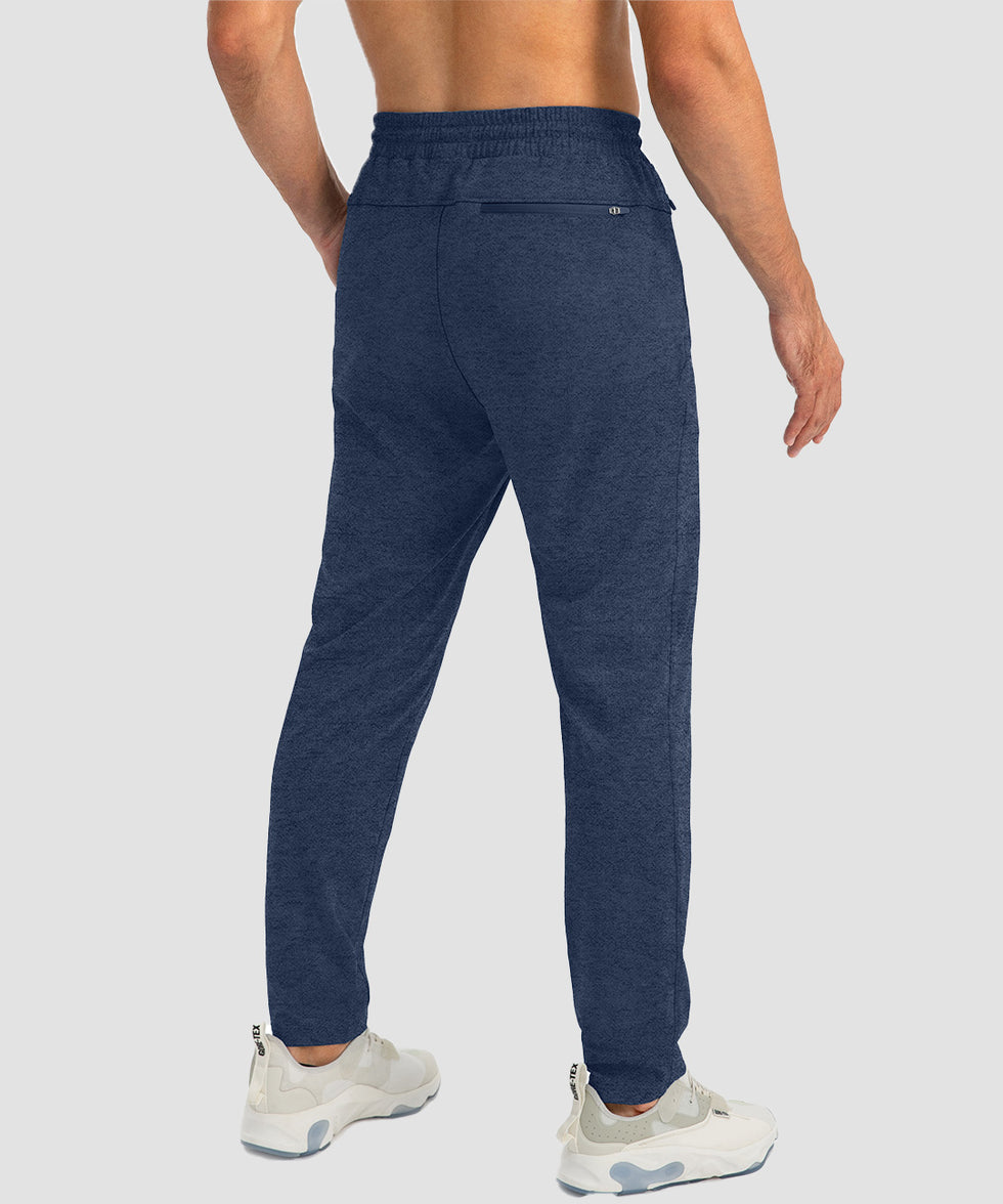 men's drawstring with 3 zipper pockets pant in heathered academy blue - back view
