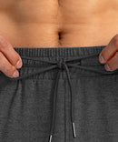 men's drawstring with 3 zipper pockets pant in heathered black - waistband detail view