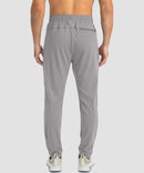 men's drawstring with 3 zipper pockets pant in light gray - back view