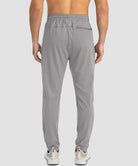 men's drawstring with 3 zipper pockets pant in light gray - back view