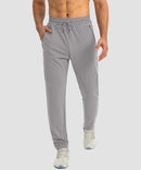 men's drawstring with 3 zipper pockets pant in light gray - front view