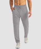 men's drawstring with 3 zipper pockets pant in light gray - front view