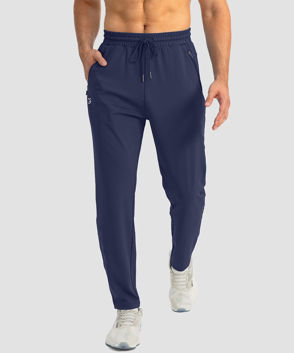 men's drawstring with 3 zipper pockets pant in navy - front view