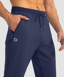 men's drawstring with 3 zipper pockets pant in navy - side zipper pocket detail view
