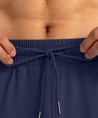 men's drawstring with 3 zipper pockets pant in navy - waistband detail view