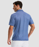 men's dry fit printed golf polo in blue white flag - back view