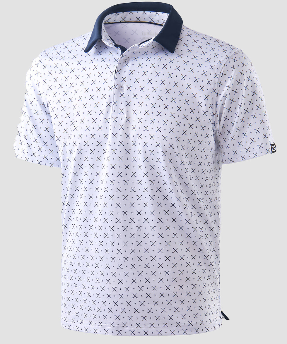 men's dry fit printed golf polo in golf clubs white - fabric detail