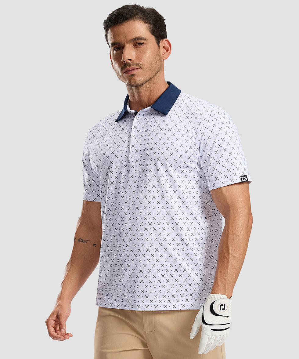 men's dry fit printed golf polo in golf clubs white - front view