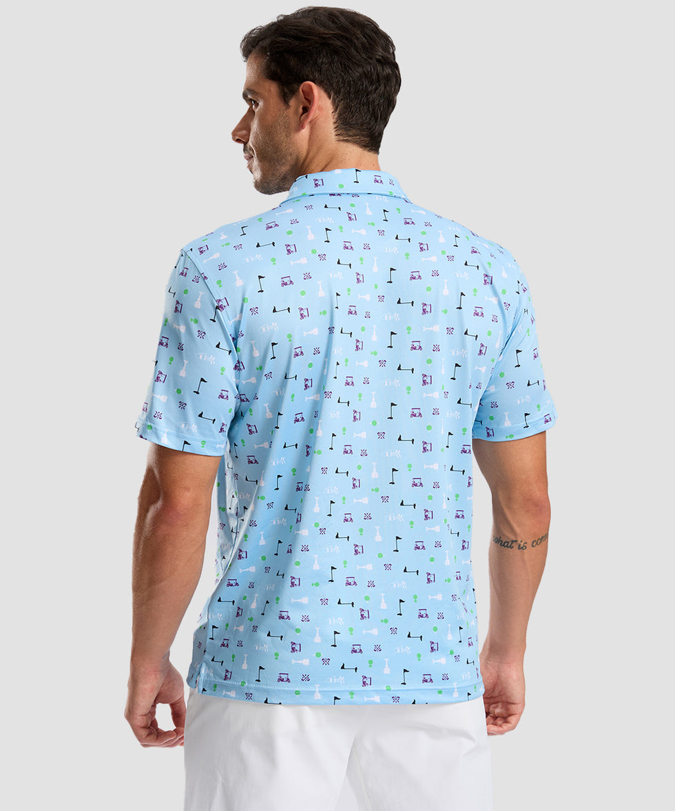 men's dry fit printed golf polo in golf element - back view