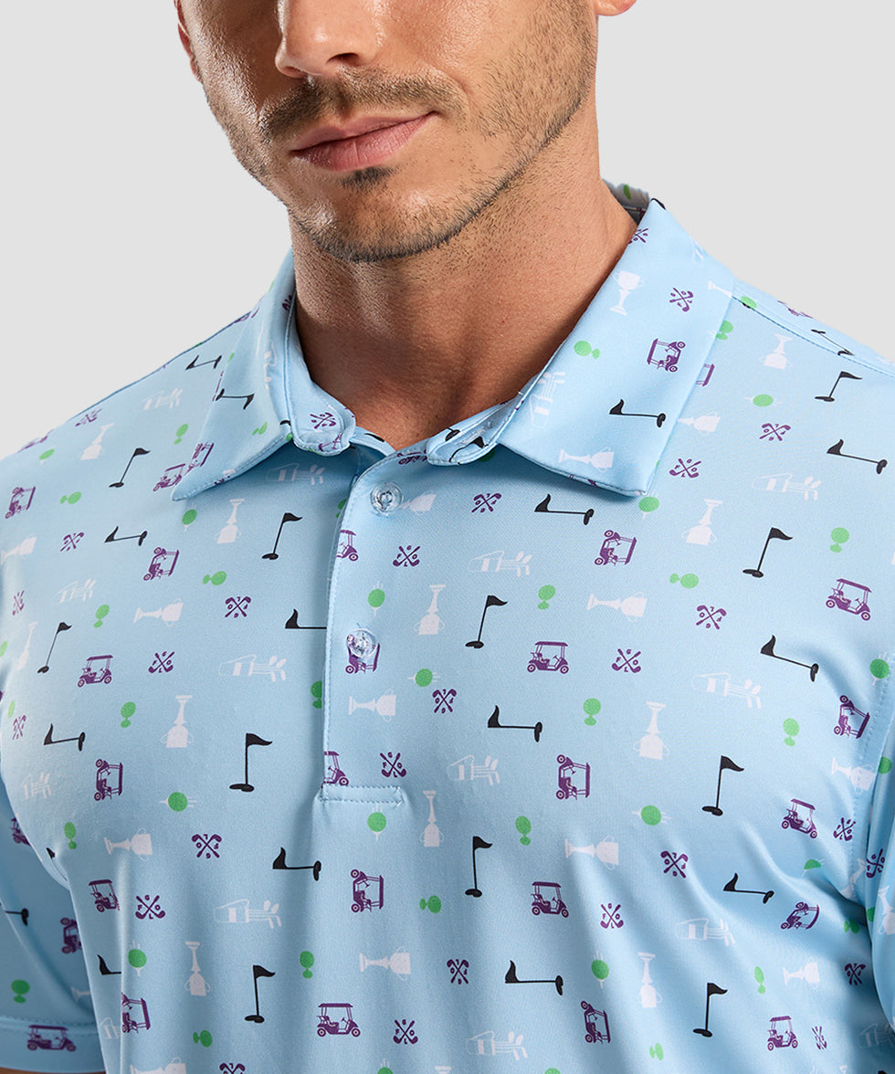 men's dry fit printed golf polo in golf element - collar detail