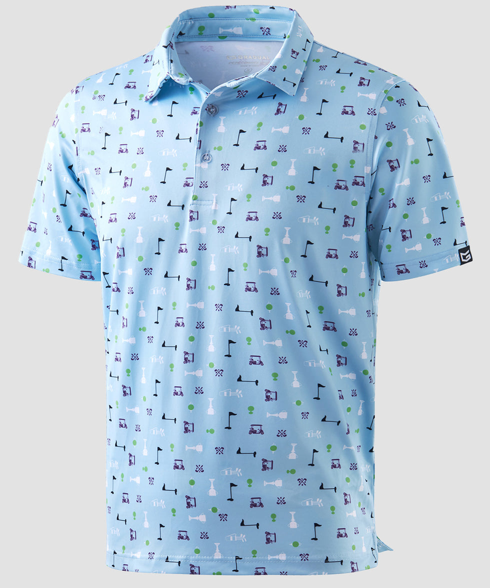 men's dry fit printed golf polo in golf element - fabric detail