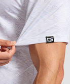 men's dry fit printed golf polo in gray sea wave - sleeve detail