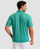 men's dry fit printed golf polo in green floral - back view