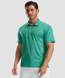 men's dry fit printed golf polo in green floral - front view