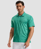 men's dry fit printed golf polo in green floral - front view
