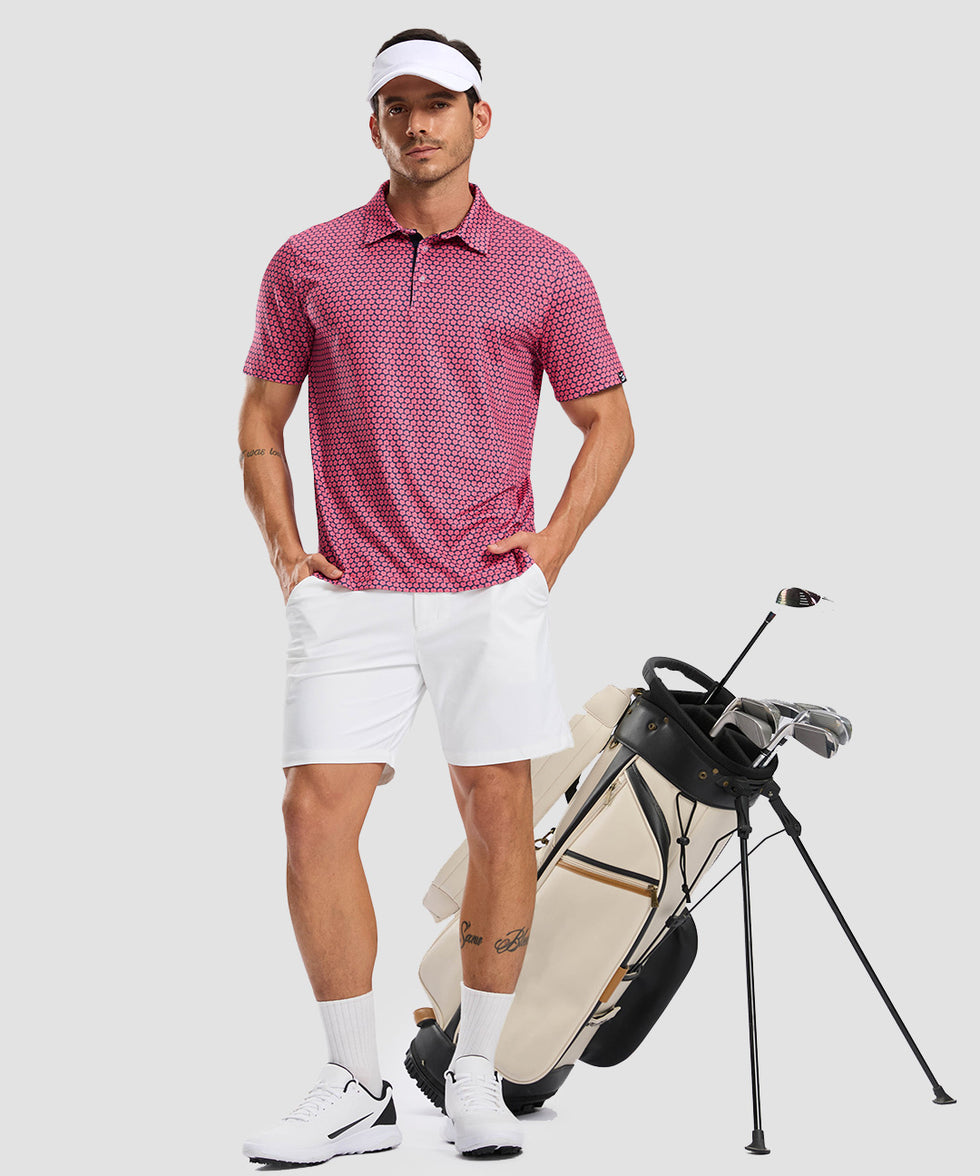 men's dry fit printed golf polo in pink floral - matching outfits view