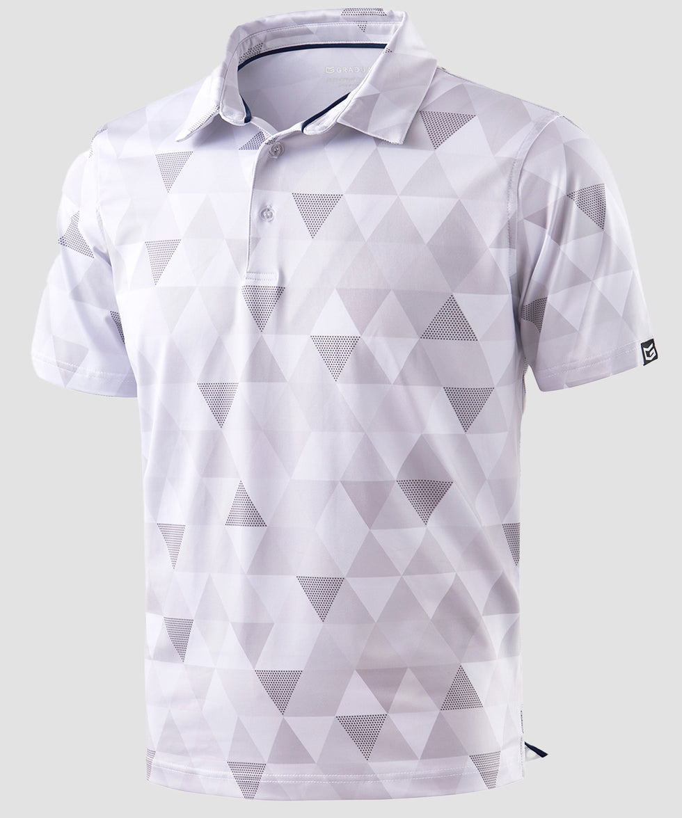 men's dry fit printed golf polo in triangular geometry - fabric detail