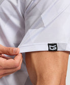 men's dry fit printed golf polo in triangular geometry - sleeve detail