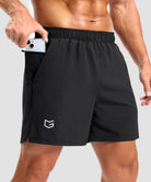 men's elastic waist split hem shorts 5'' in black - pocket detail view