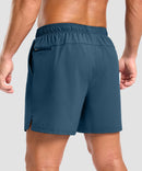 men's elastic waist split hem shorts 5'' in indigo blue - back view