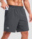 men's elastic waist split hem shorts 7'' in dark gray - pocket detail view