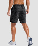 men's elastic waist split hem shorts 7'' in gray camo - back view