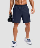 men's elastic waist split hem shorts 7'' in navy - front view