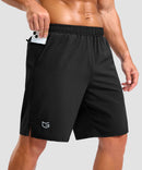 men's elastic waist split hem shorts 9'' in black - pocket detail view