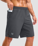 men's elastic waist split hem shorts 9'' in dark gray - pocket detail view