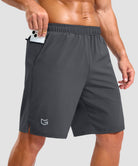 men's elastic waist split hem shorts 9'' in dark gray - pocket detail view