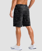 men's elastic waist split hem shorts 9'' in gray camo - back view