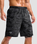 men's elastic waist split hem shorts 9'' in gray camo - pocket detail view