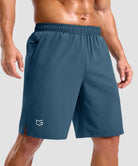 men's elastic waist split hem shorts 9'' in indigo blue - pocket detail view