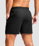 men's elastic waist zipper pockets short 5'' in black - back view