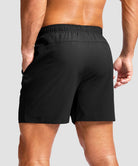men's elastic waist zipper pockets short 5'' in black - back view