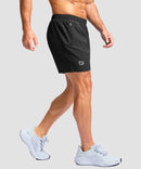 men's elastic waist zipper pockets short 5'' in black - side view