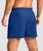 men's elastic waist zipper pockets short 5'' in blue - back view