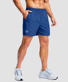 men's elastic waist zipper pockets short 5'' in blue - side view