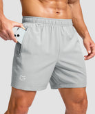 men's elastic waist zipper pockets short 5'' in bright gray - zipper pocket detail view