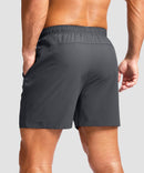 men's elastic waist zipper pockets short 5'' in dark gray - back view
