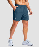 men's elastic waist zipper pockets short 5'' in dusty blue - front view