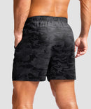 men's elastic waist zipper pockets short 5'' in gray camo - back view