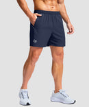 men's elastic waist zipper pockets short 5'' in navy - front view